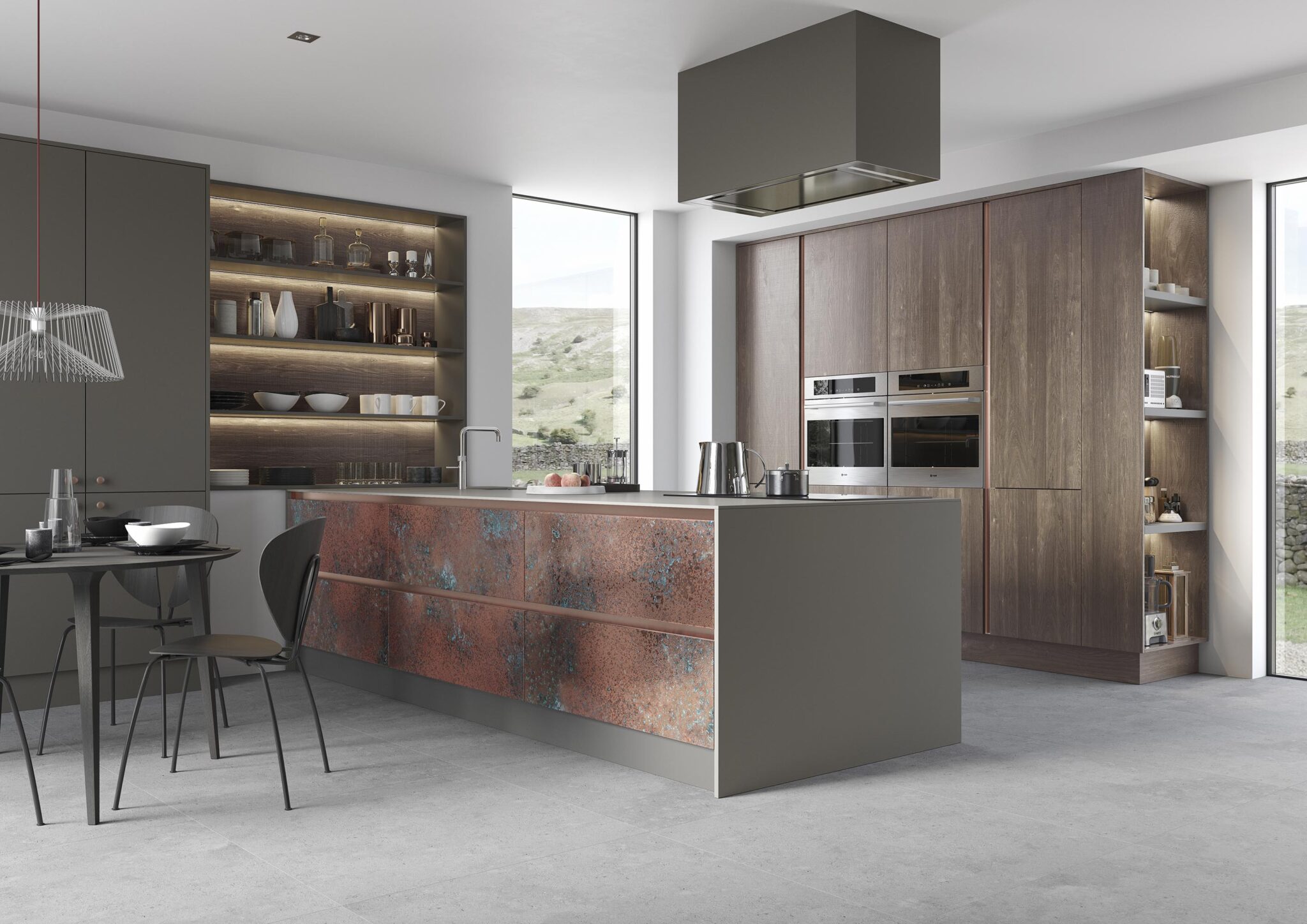 Kitchen Stori &#8211; Ferro &#8211; Oxidised Copper, Zola Matte Lava, Rezana Espresso Oak