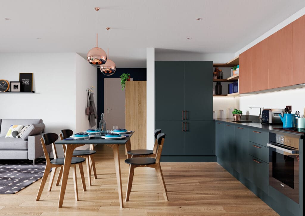 Zola Matte, Marine & Ferro, Copper with Rezana, Light Oak
