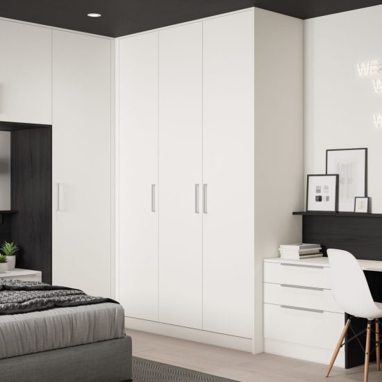 Unity Bedroom, Supermatt White Black Woodgrain Effect