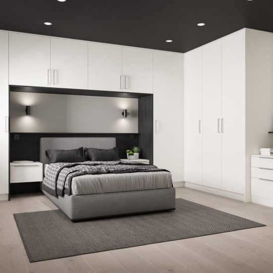 Unity Bedroom, Supermatt White Black Woodgrain Effect