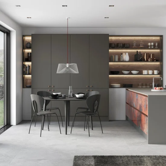 Ferro in Oxidised Copper, Zola Matte Lava, Rezana Espresso Oak