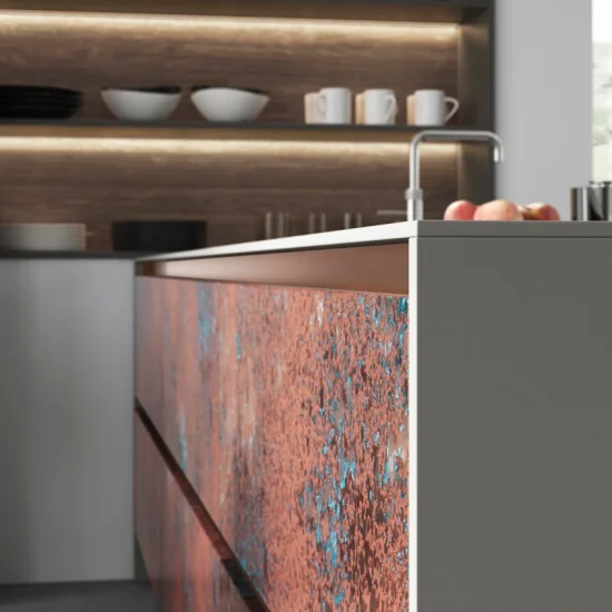 Ferro in Oxidised Copper, Zola Matte Lava, Rezana Espresso Oak