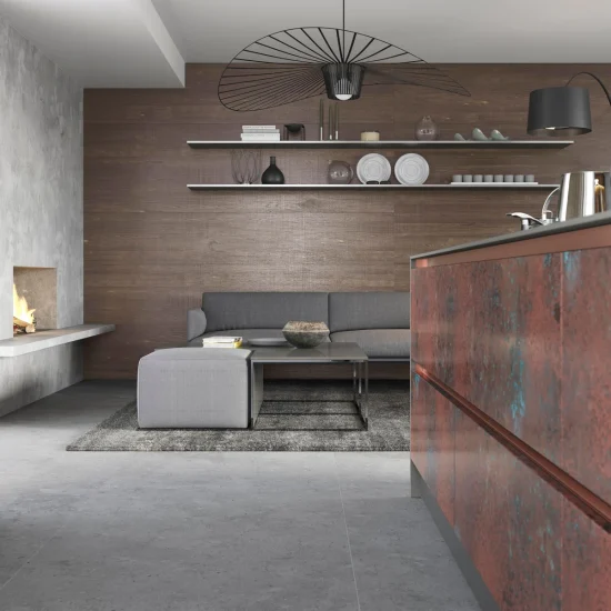 Ferro in Oxidised Copper, Zola Matte Lava, Rezana Espresso Oak